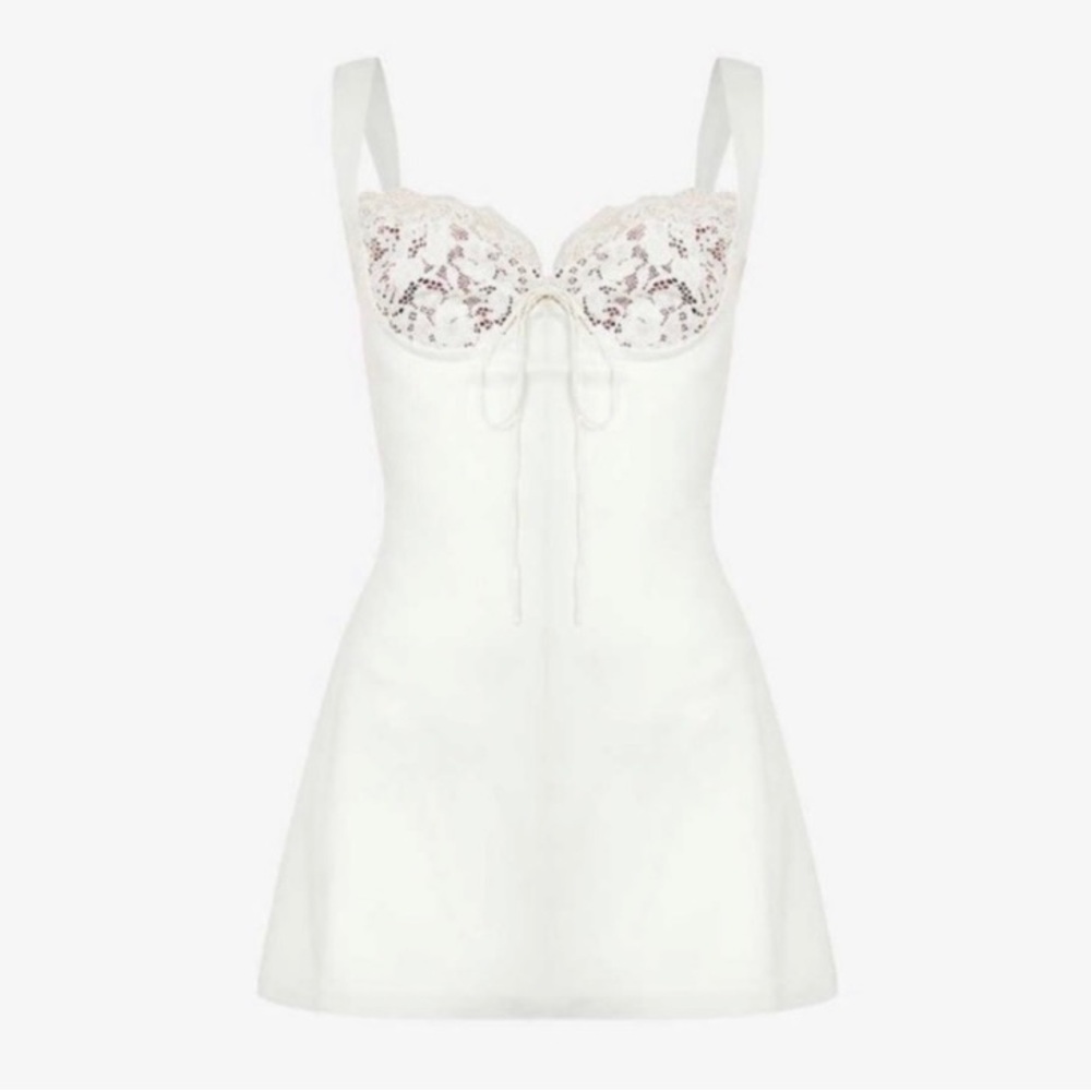 House Of CB Adriana Ivory Satin And Lace Mini Dress